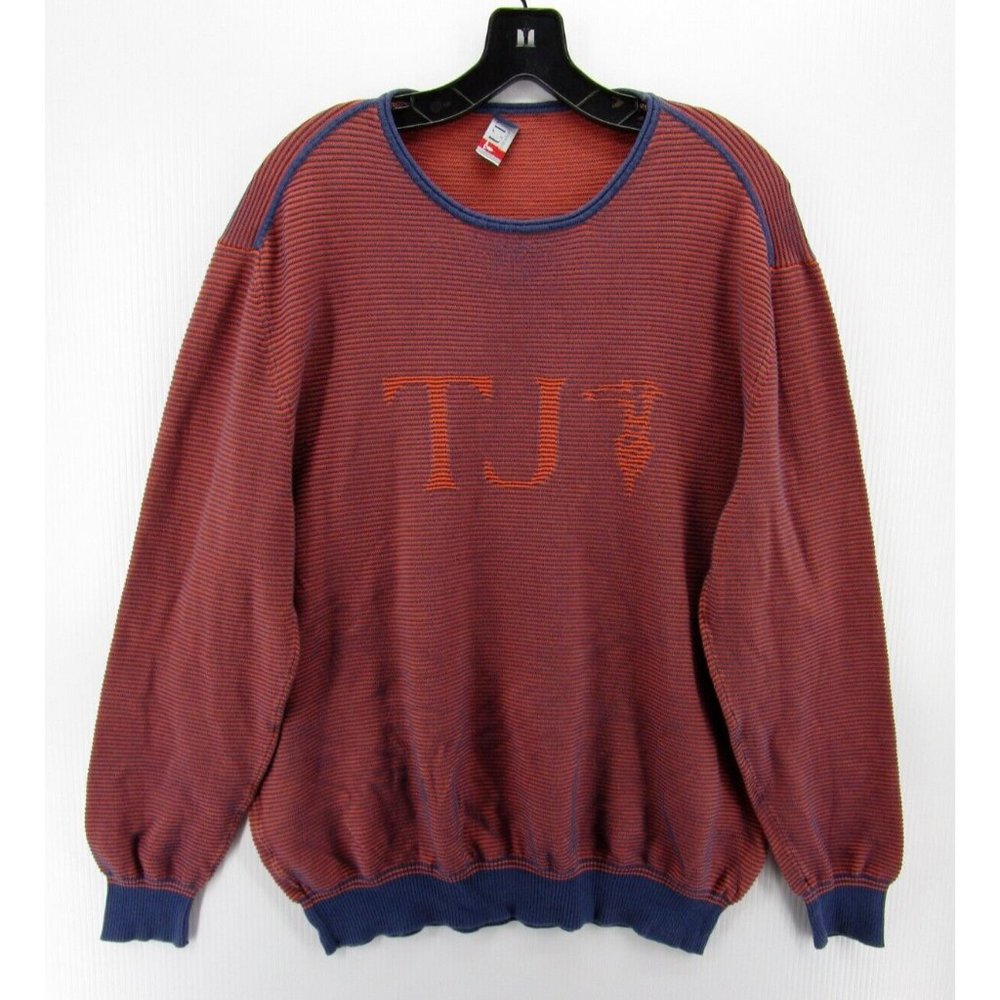 Trussardi Sweater XXXL Red Pullover Crewneck Striped Graphic Logo Knit